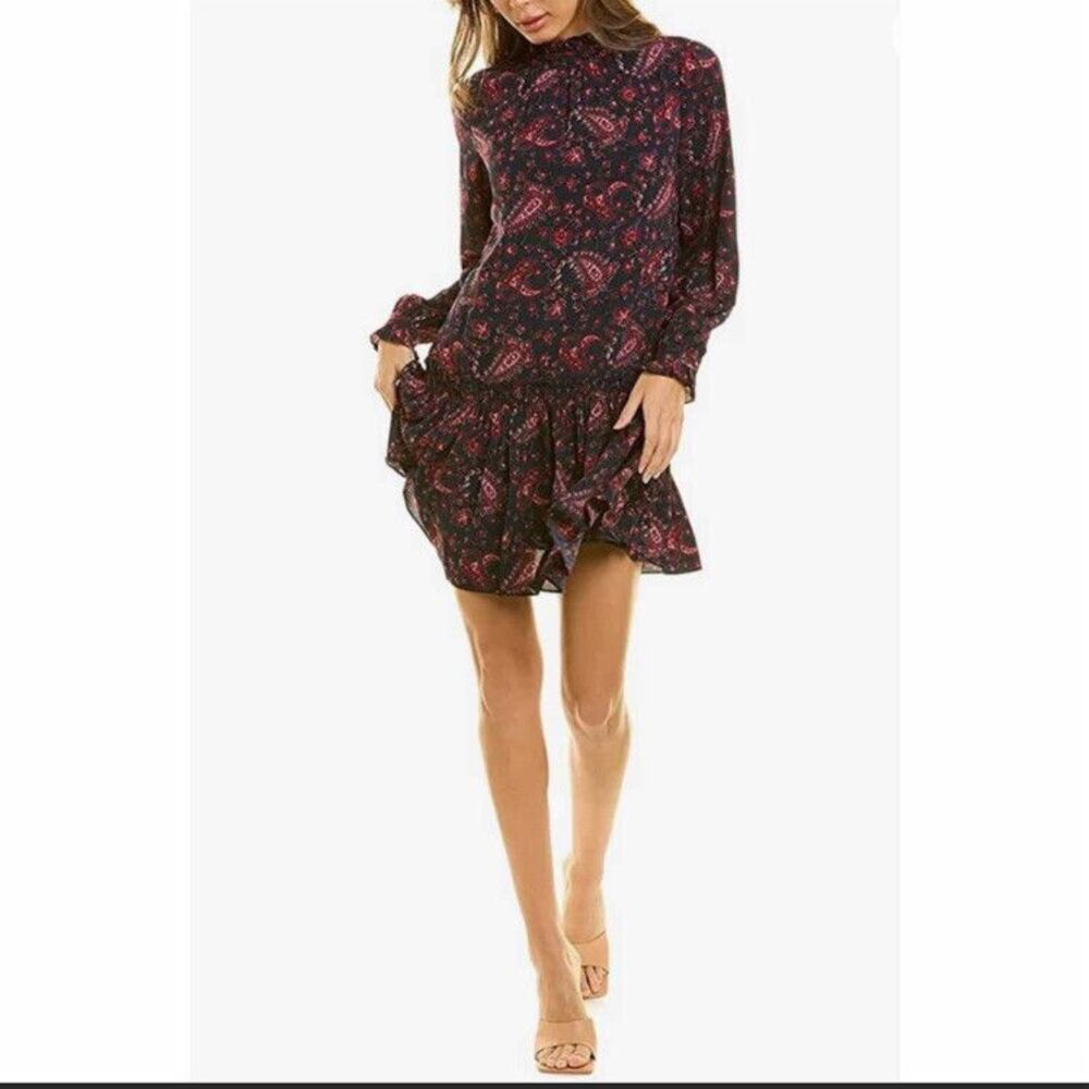 La Vie Rebecca Taylor Mini Dress Size XS Madeleine Boho Mock Neck Ruffle Floral
